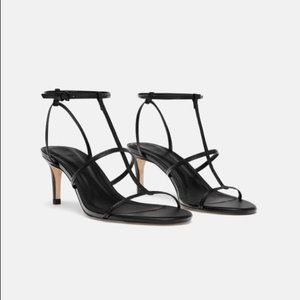 ZARA Black Leather High Heeled Strappy Sandals